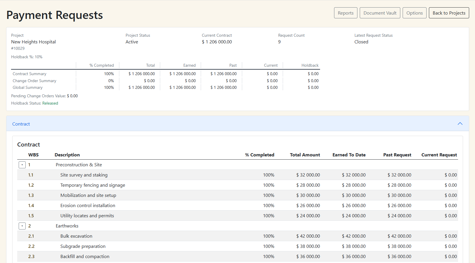 Project Screen - Expandable information boxes
